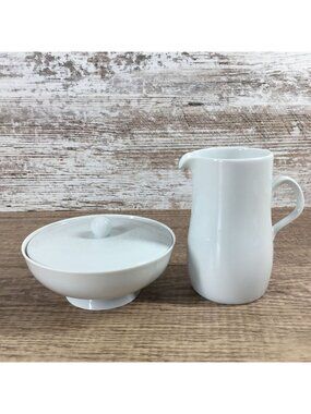 Mosa Select White Sugar Bowl With Lid & Creamer Set Porcelain